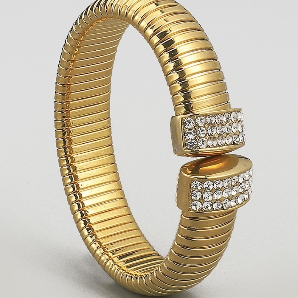 Tarnish Free Stainless Steel Rhinestone Statement Open Bangle